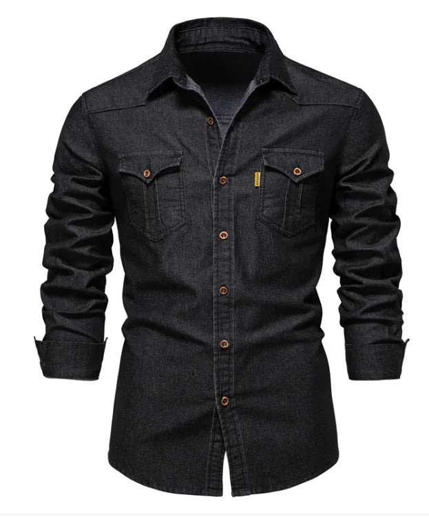 Denim Men's Casual Solid Color Long Sleeve Shirt – Classic Style with a Modern Fit