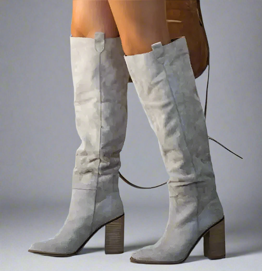 Over The Knee Round Head Suede Thick Heel Boots