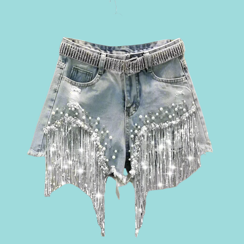 Tassel Beading Denim Shorts: Elevate Your Casual Look with Effortless Style