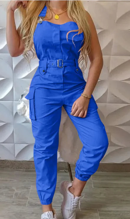 Women's Fashion Sleeveless Jumpsuit with Belt