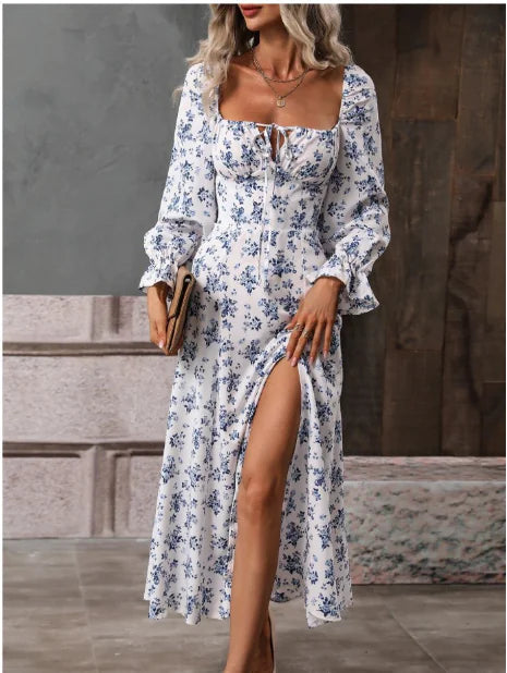 Long-Sleeve Square Collar Floral Romper